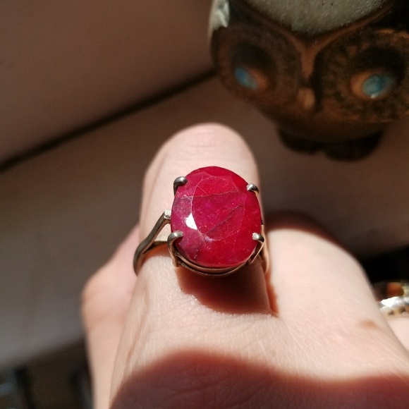 Oval Ruby Statement Ring Silver Band - Picture 3 of 3